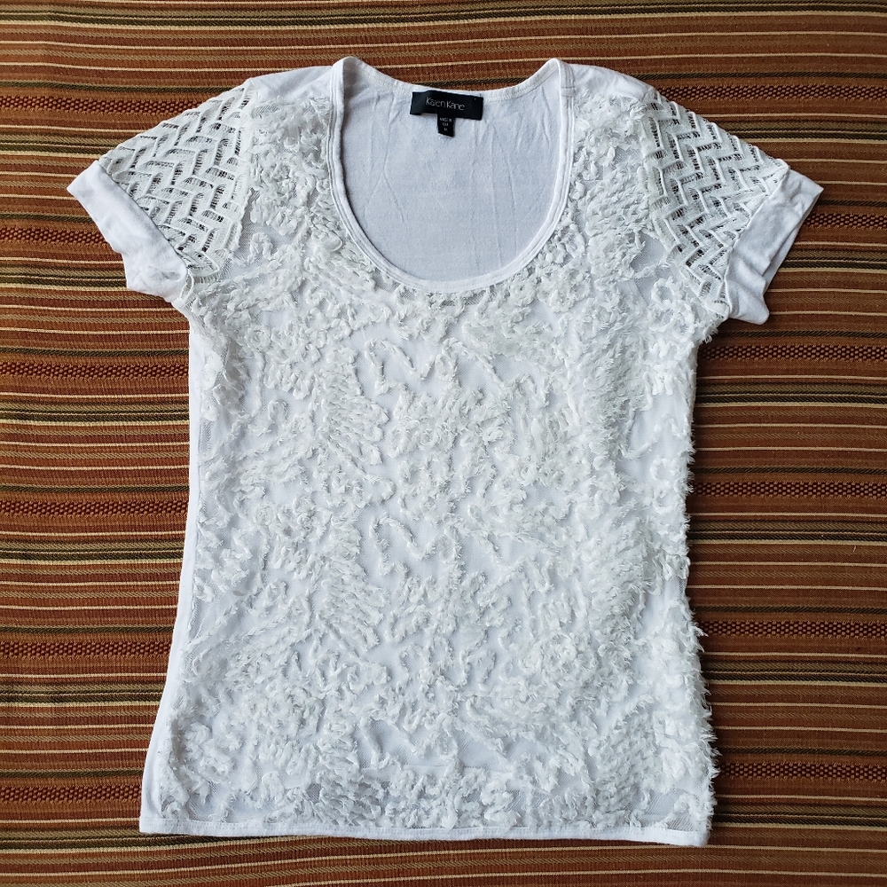 Karen Kane Off White Short Sleeve Top Size M  With Cami Front Lining